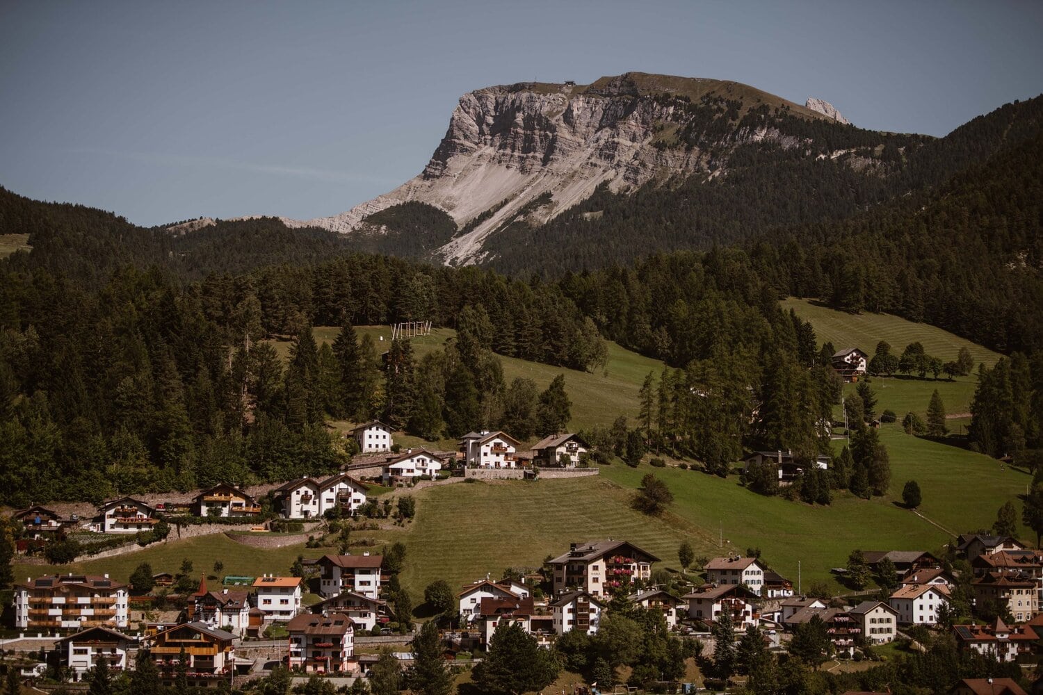 An overview landscape shot of the Italian Dolomites.