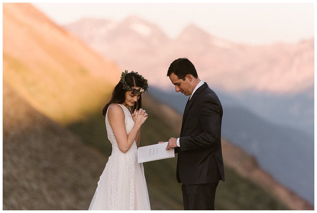 Bride and groom on their elopement day at Ophir Pass, in Colorado. 