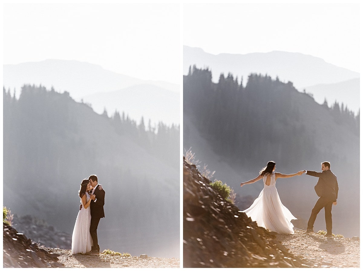 Bride and groom dance on their elopement day at Ophir Pass, in Colorado. 