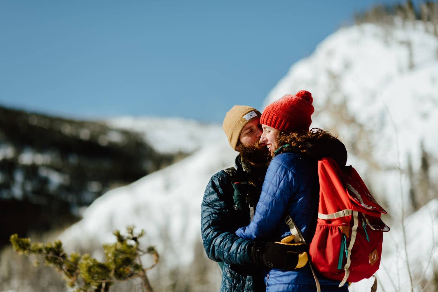 Couple embraces at Indian Peaks, in Colorado. 