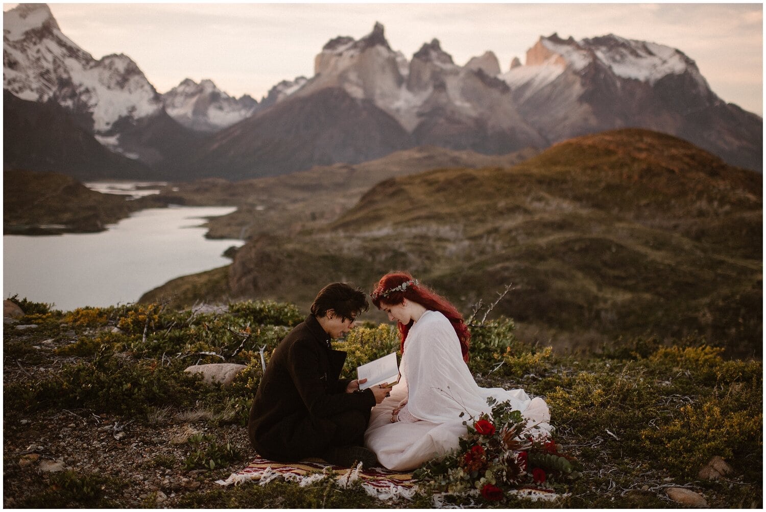 Couple has a picnic in Patagonia.