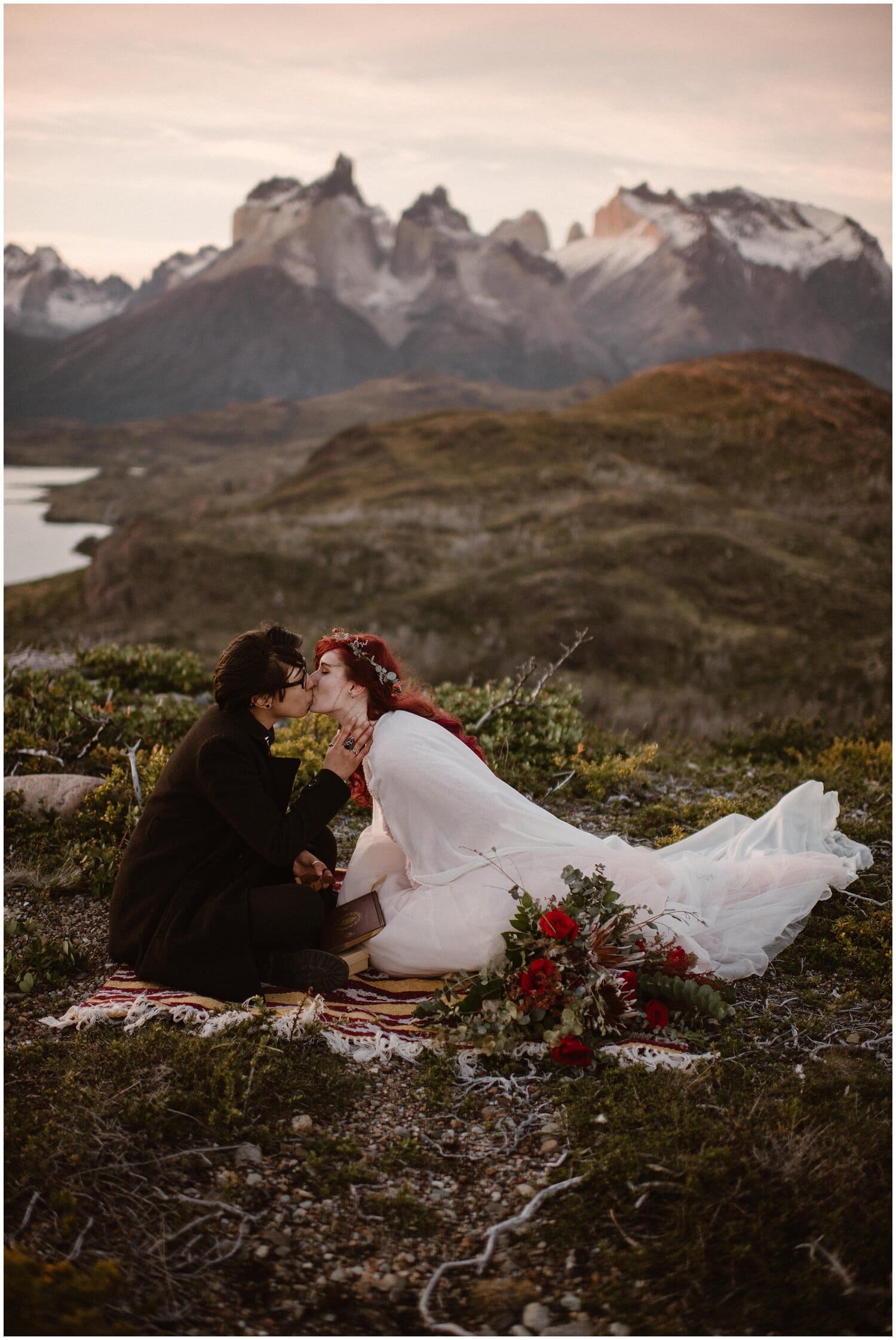 Couple has a picnic in Patagonia.