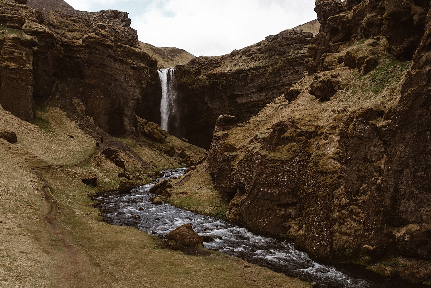 Landscape of waterfall in a canyon in Iceland. 