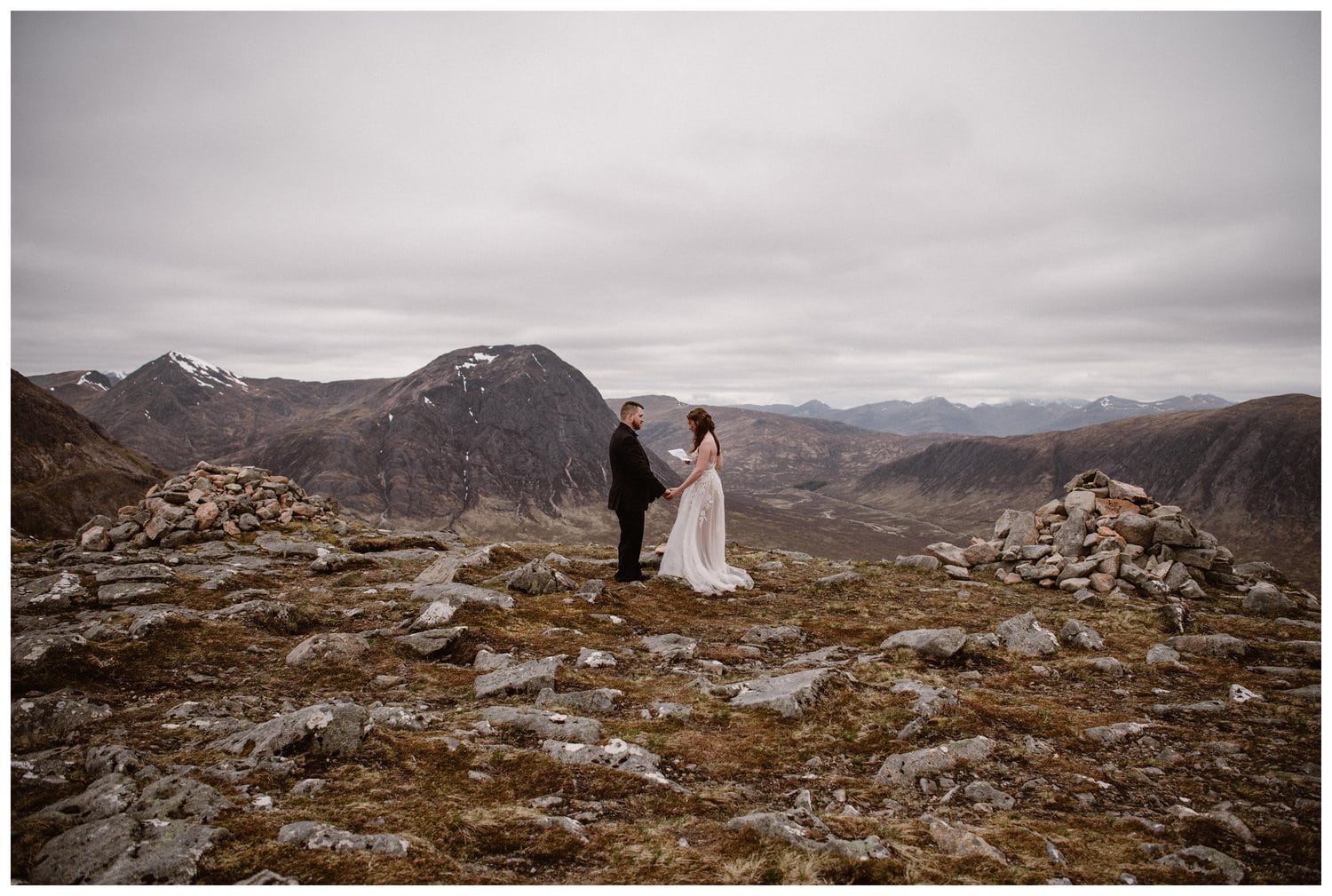 Bride and groom read their vows during an intimate elopement ceremony in the Scottish Highlands. 