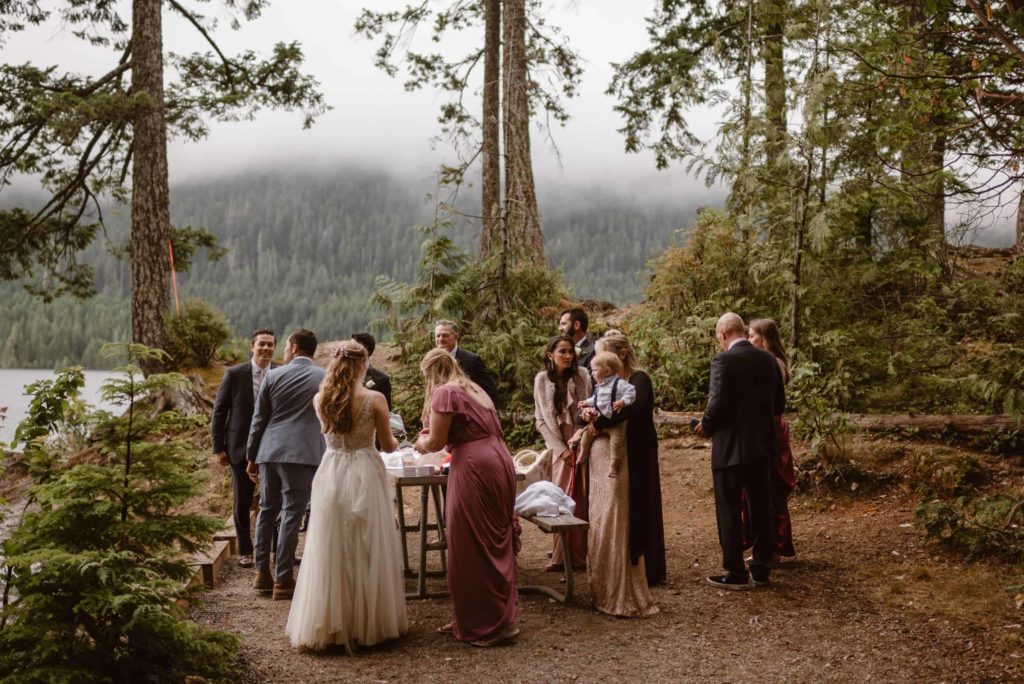 Bride and groom with their families at Olympic National Park. 